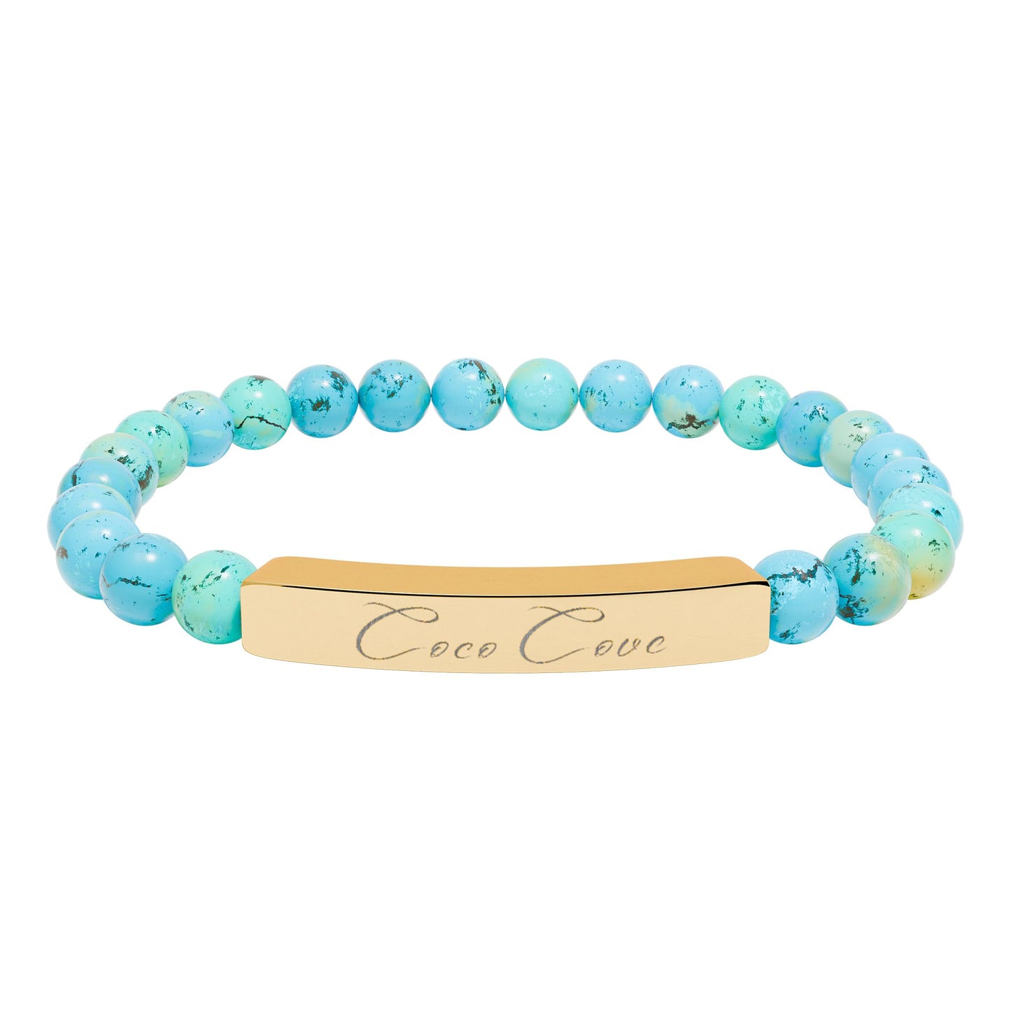 Engravable Natural Stone Stretch Bar Bracelet — Personalized Beaded Wristband