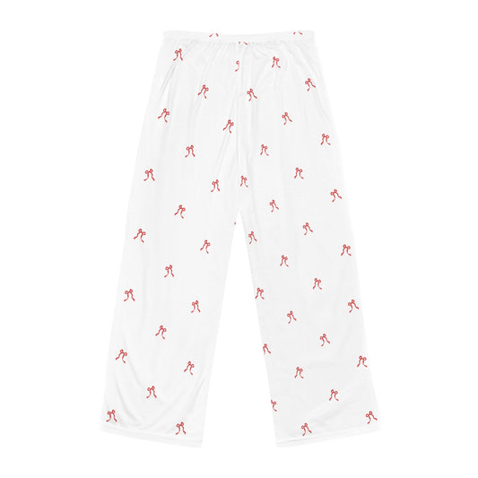 Coco Cove Women's Pajama Pants — White Lounge Pants with Pink Bow Pattern