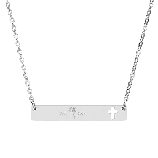Cutout Cross Bar Necklace — Personalized Engraving Christian Pendant