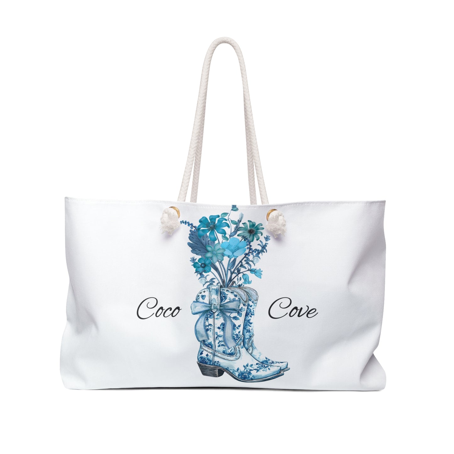 Coco Cove Cowboy Boot Weekender Bag — Blue Floral Travel Tote