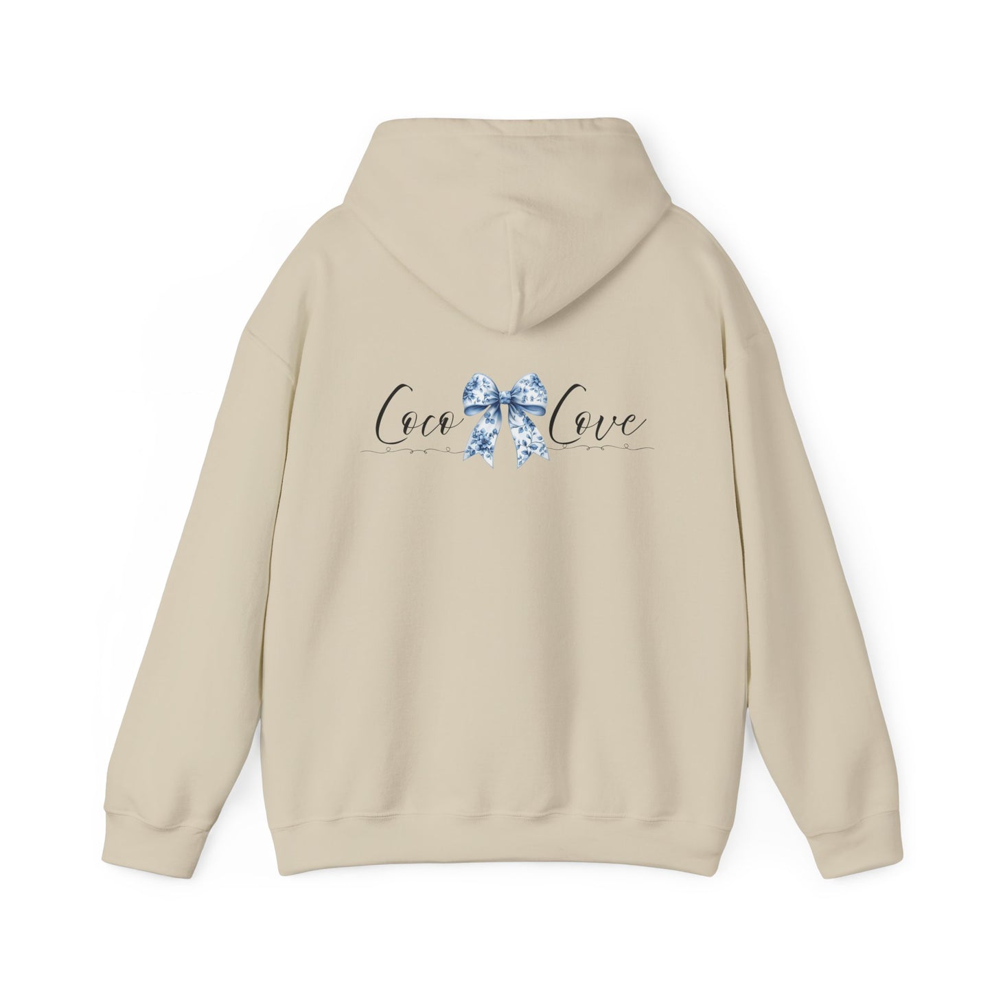 Love Bow Hoodie – Blue Toile Ribbon "love" Graphic Hooded Sweatshirt