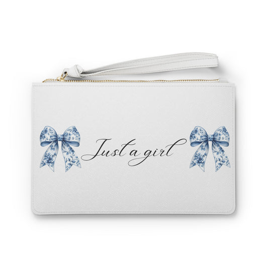 Just a Girl Blue Bow Clutch Bag — Feminine Wristlet Purse