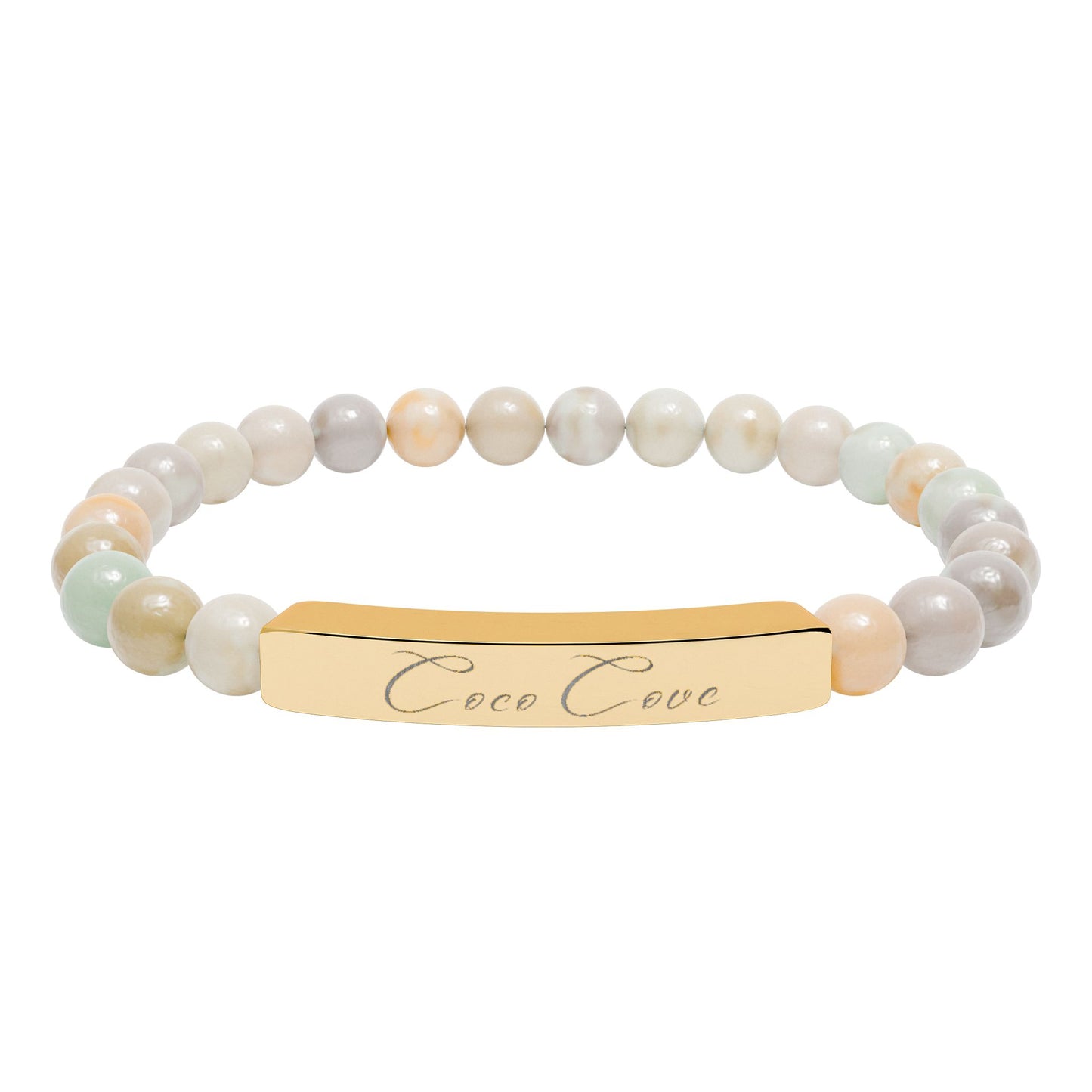 Engravable Natural Stone Stretch Bar Bracelet — Personalized Beaded Wristband