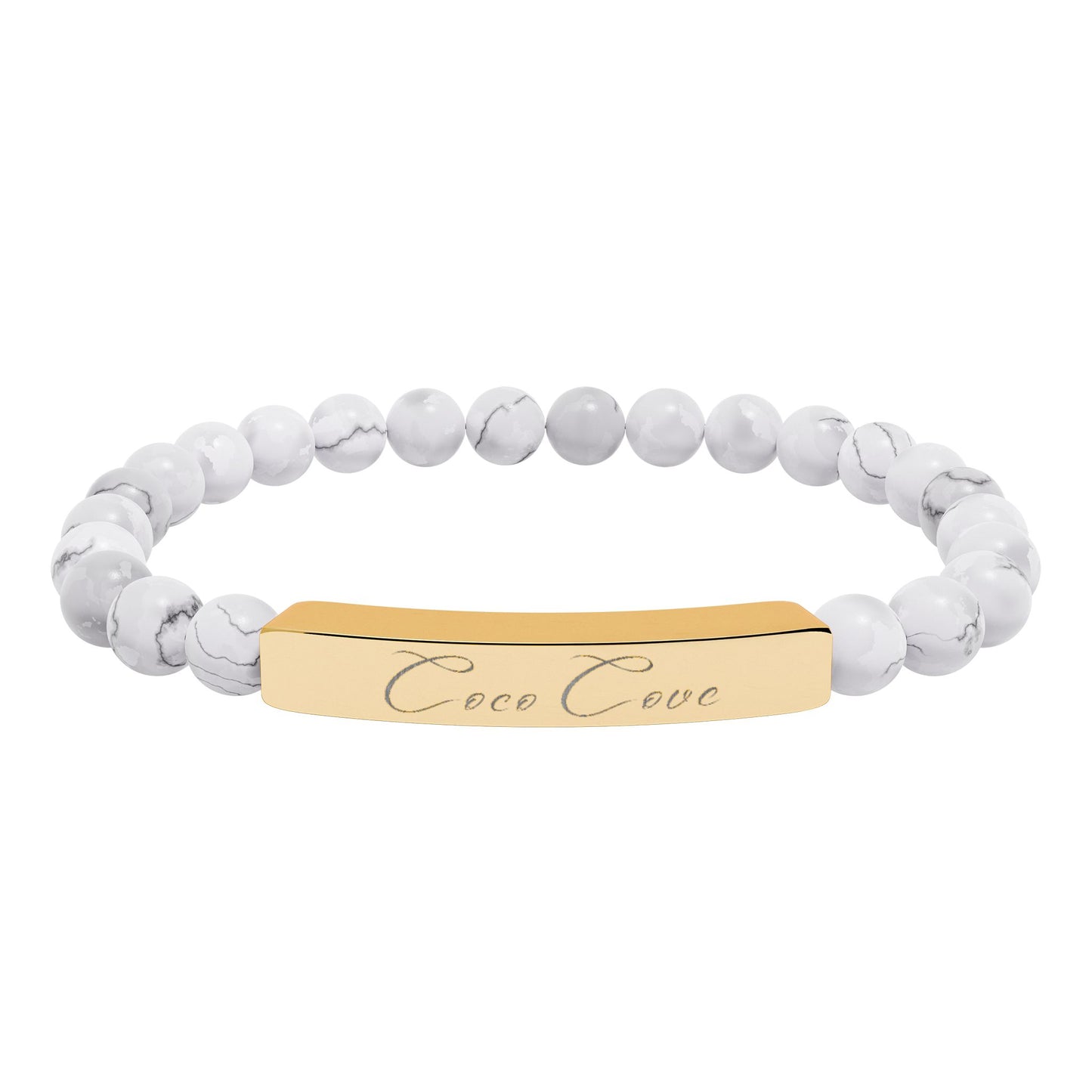 Engravable Natural Stone Stretch Bar Bracelet — Personalized Beaded Wristband