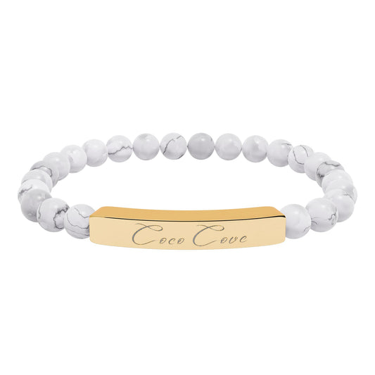 Engravable Natural Stone Stretch Bar Bracelet — Personalized Beaded Wristband