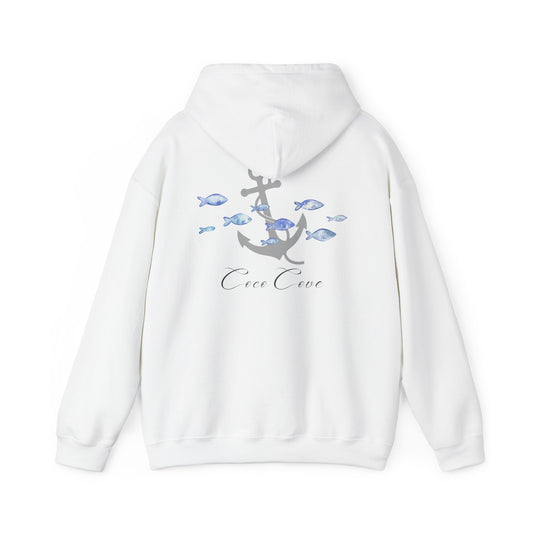 Anchor & Fish Hoodie — "Coco Cove" Nautical Graphic Pullover