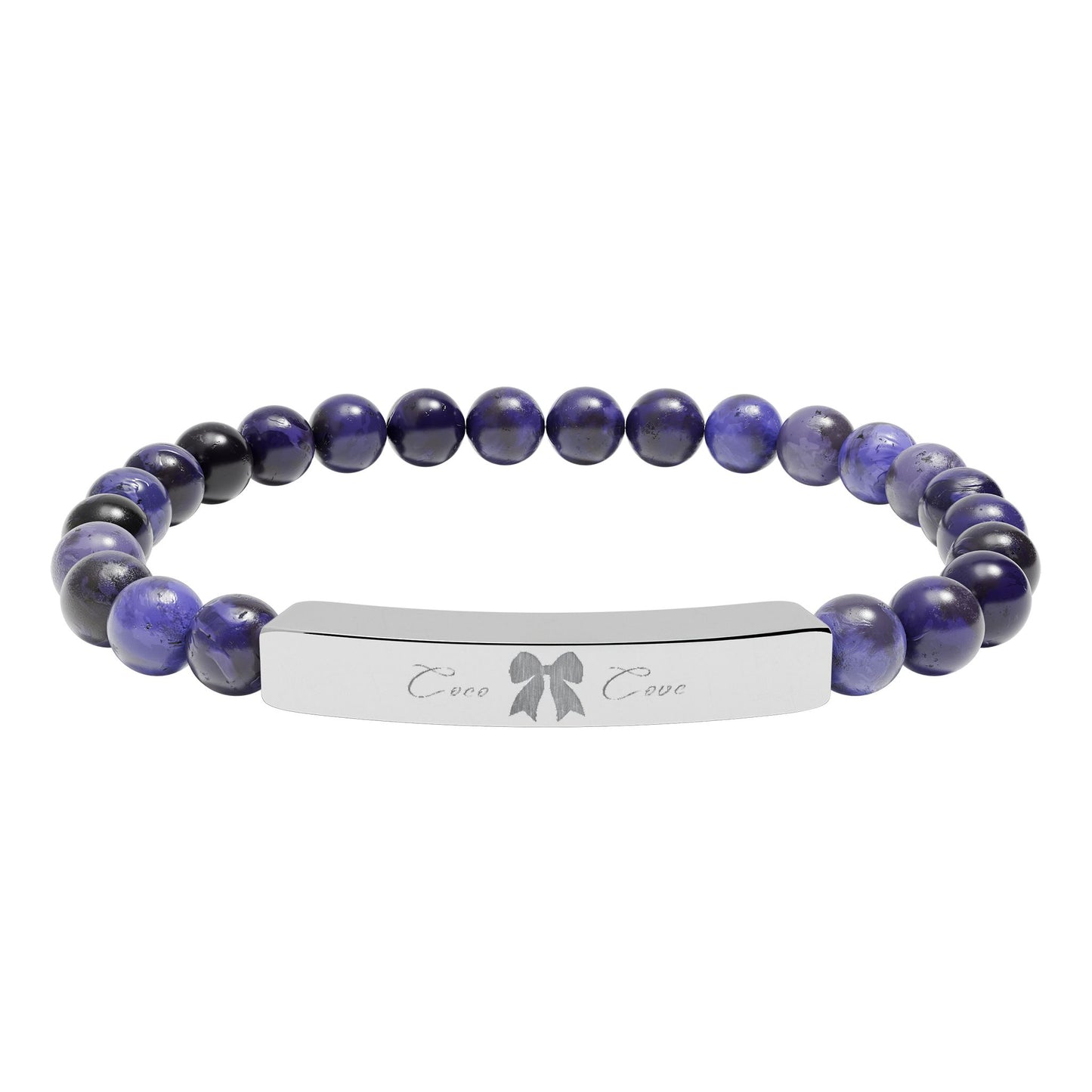 Engravable Natural Stone Stretch Bar Bracelet — Personalized Beaded Wristband