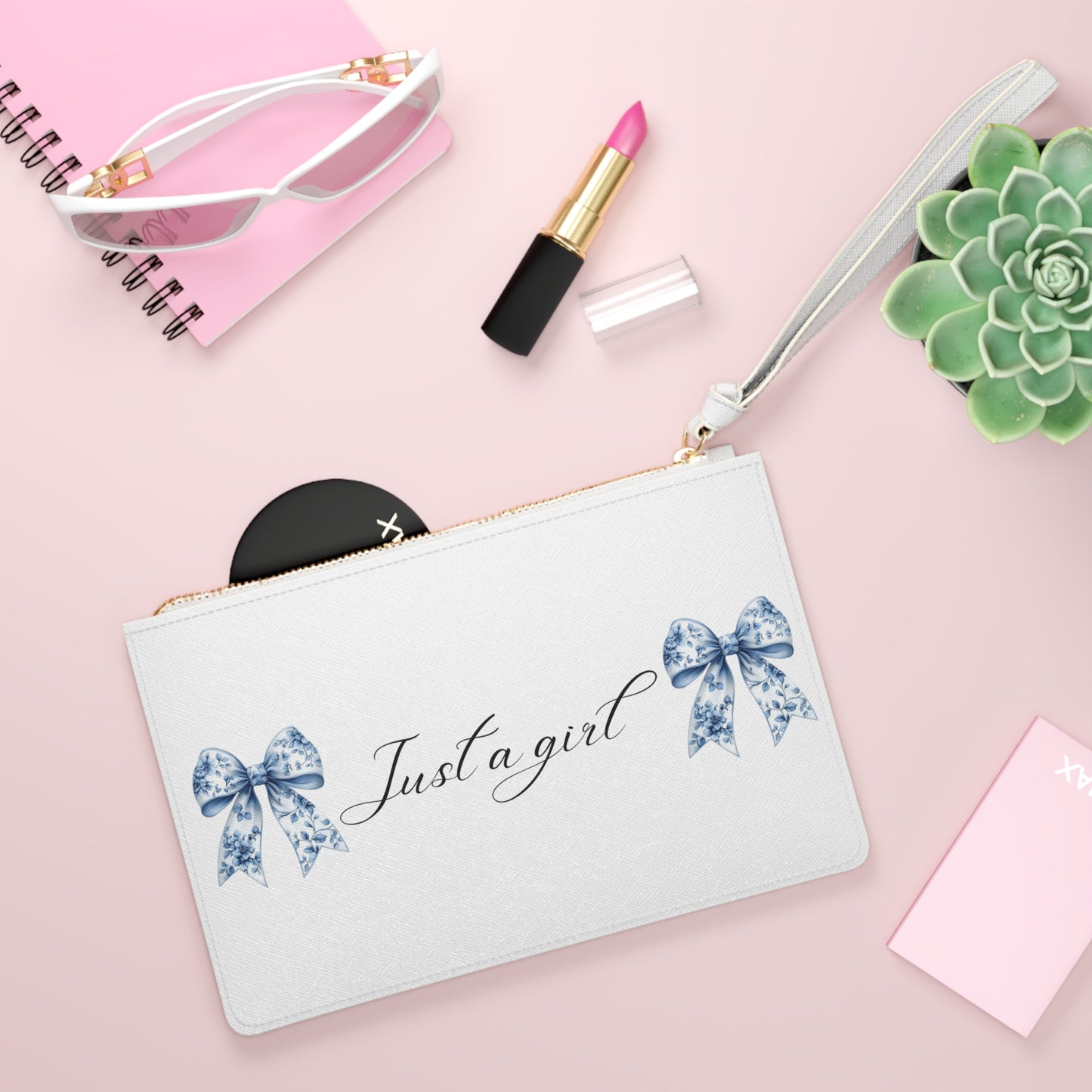 Just a Girl Blue Bow Clutch Bag — Feminine Wristlet Purse