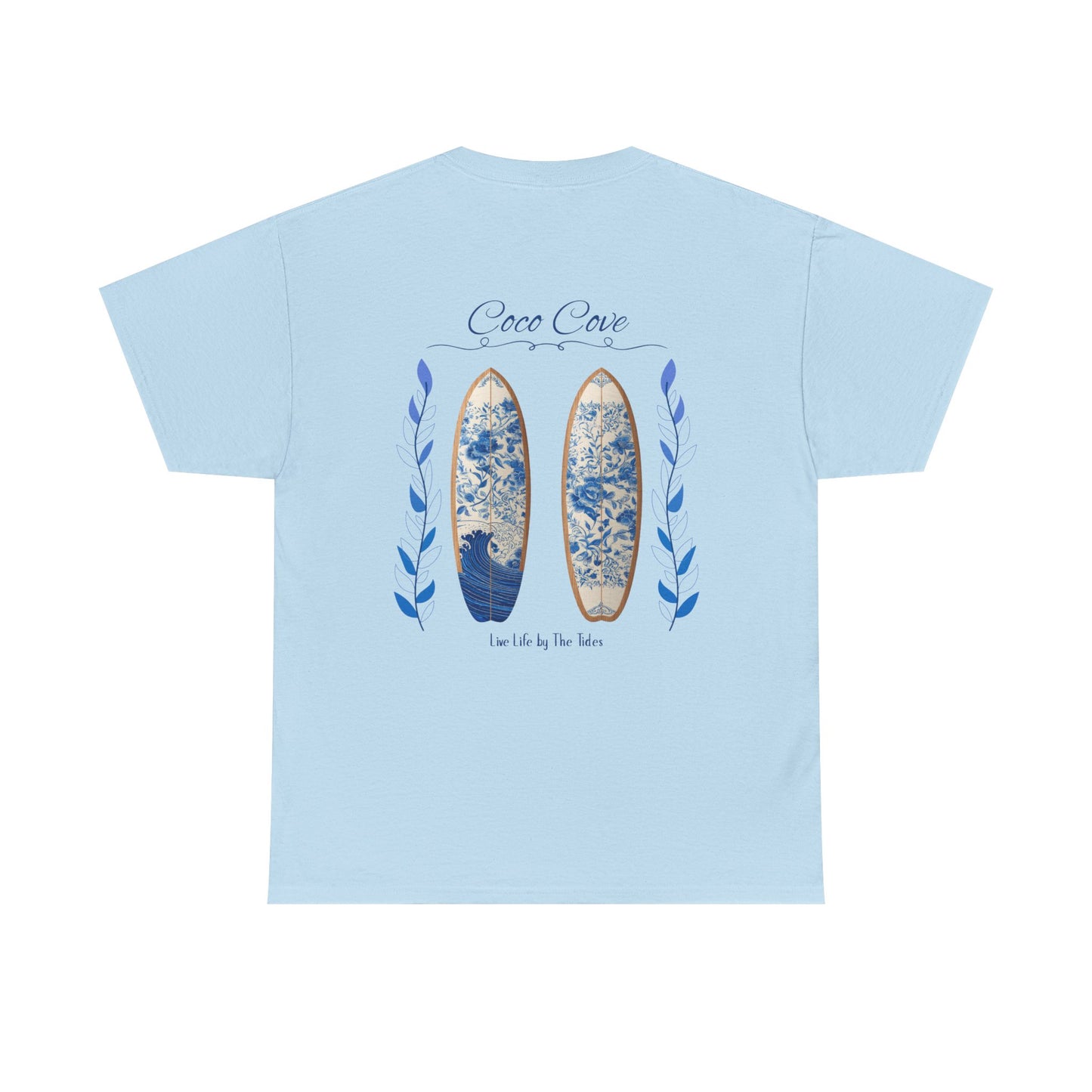 Surfboard Beach Tee — "Coco Cove" Coastal Graphic T-Shirt