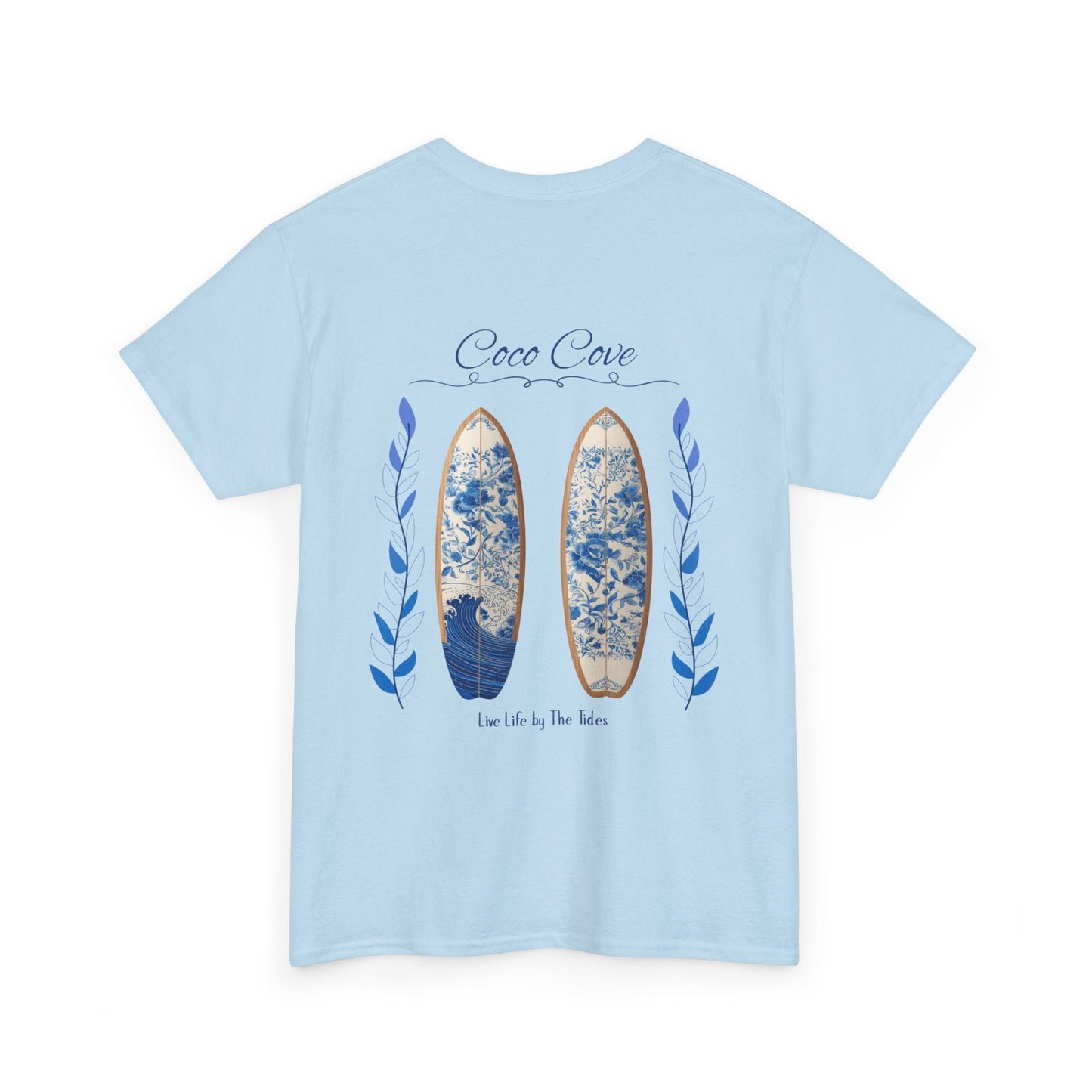 Surfboard Beach Tee — "Coco Cove" Coastal Graphic T-Shirt