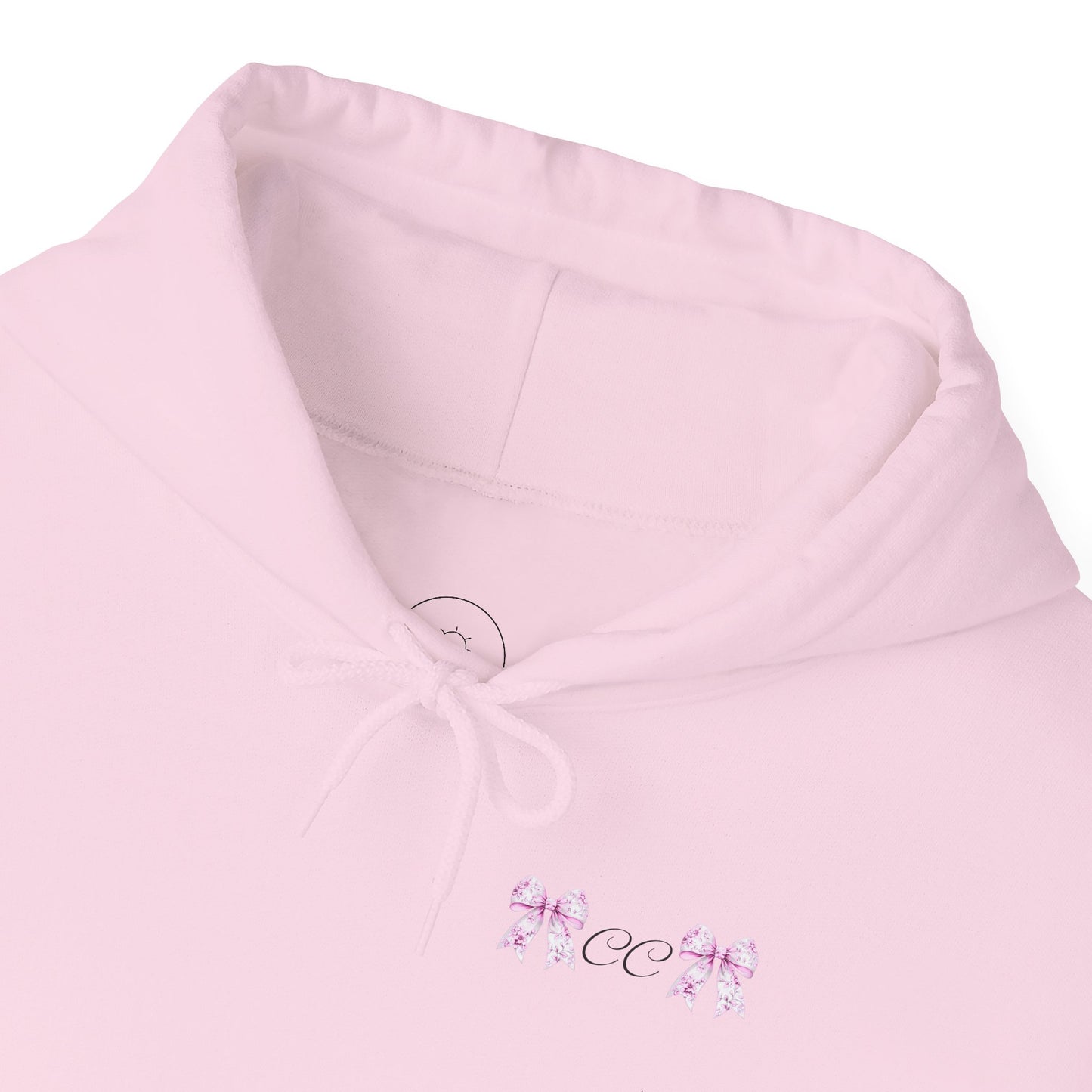 Love Bow Hoodie – Blue Toile Ribbon "love" Graphic Hooded Sweatshirt