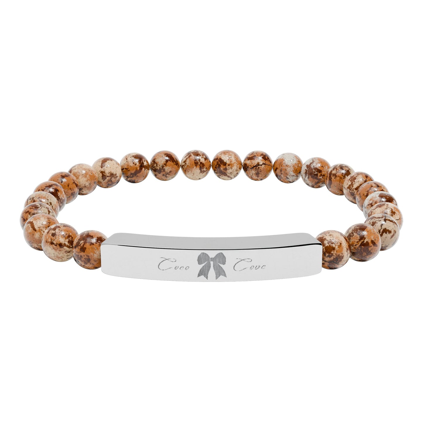 Engravable Natural Stone Stretch Bar Bracelet — Personalized Beaded Wristband