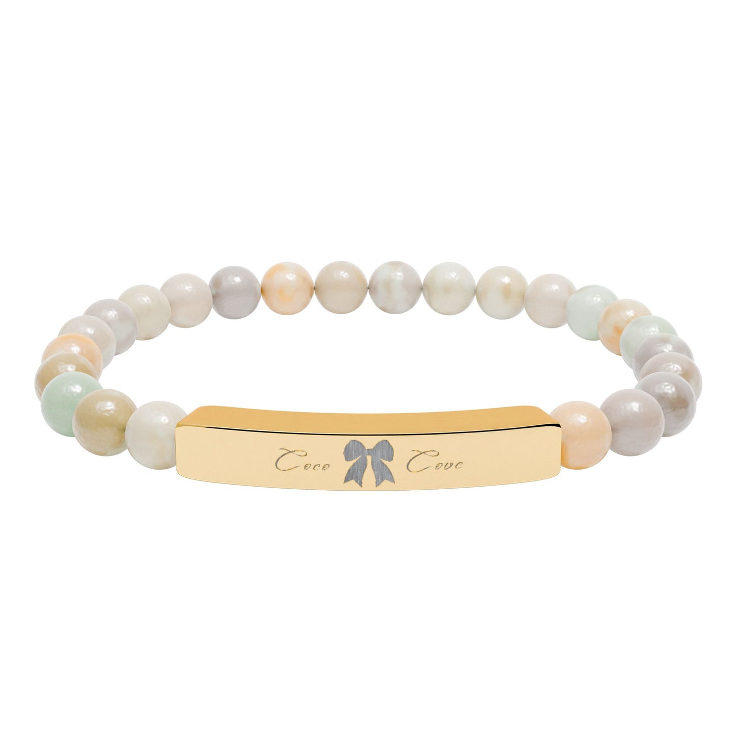 Engravable Natural Stone Stretch Bar Bracelet — Personalized Beaded Wristband