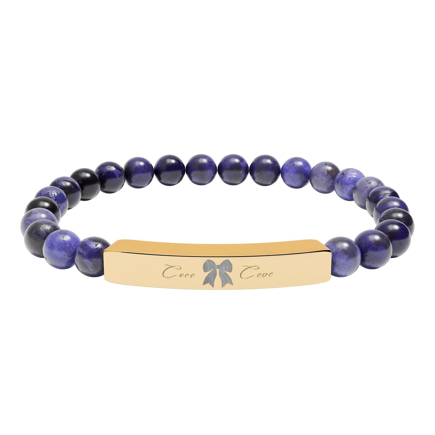 Engravable Natural Stone Stretch Bar Bracelet — Personalized Beaded Wristband