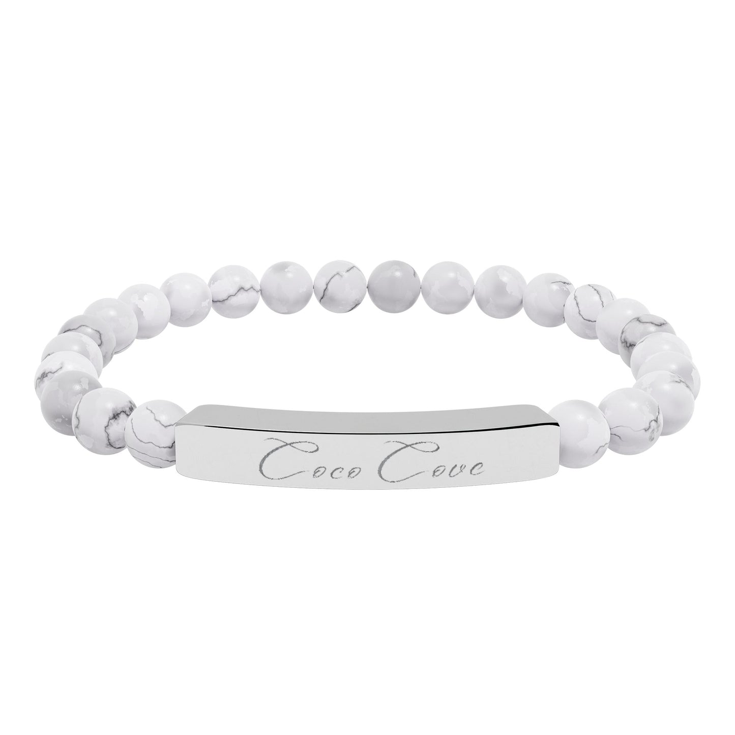 Engravable Natural Stone Stretch Bar Bracelet — Personalized Beaded Wristband
