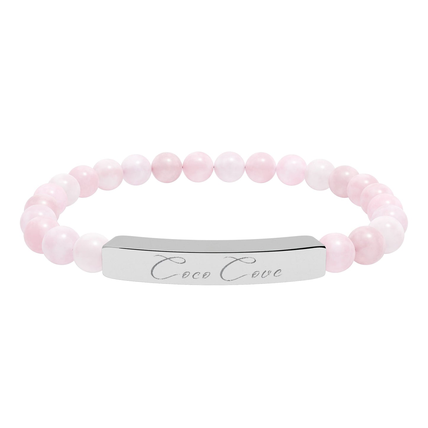 Engravable Natural Stone Stretch Bar Bracelet — Personalized Beaded Wristband