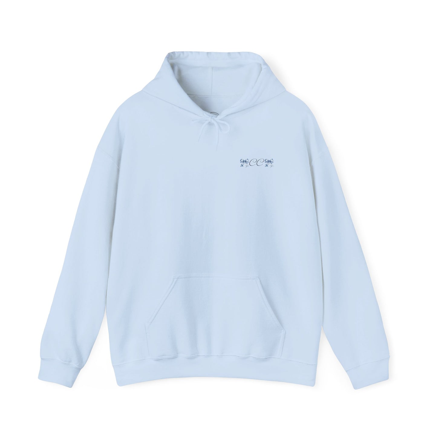 Love Bow Hoodie – Blue Toile Ribbon "love" Graphic Hooded Sweatshirt