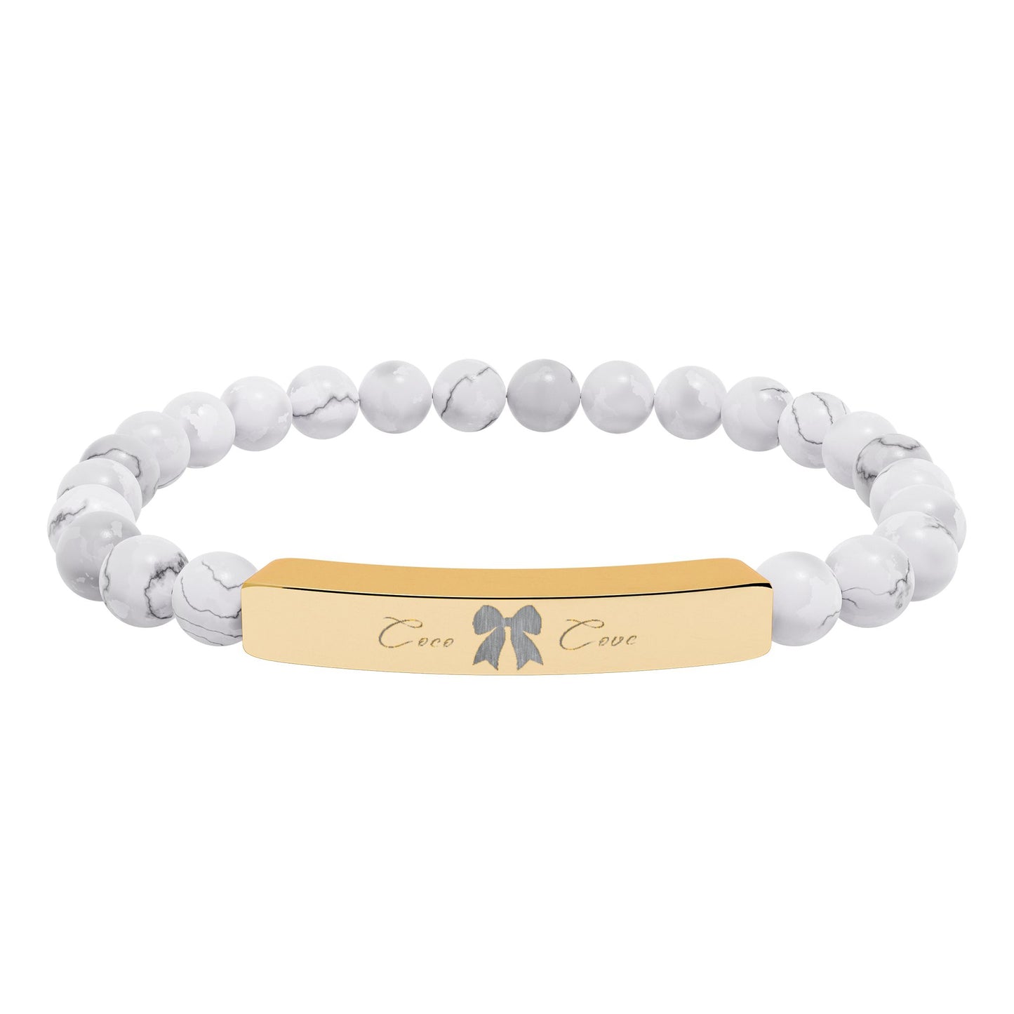 Engravable Natural Stone Stretch Bar Bracelet — Personalized Beaded Wristband