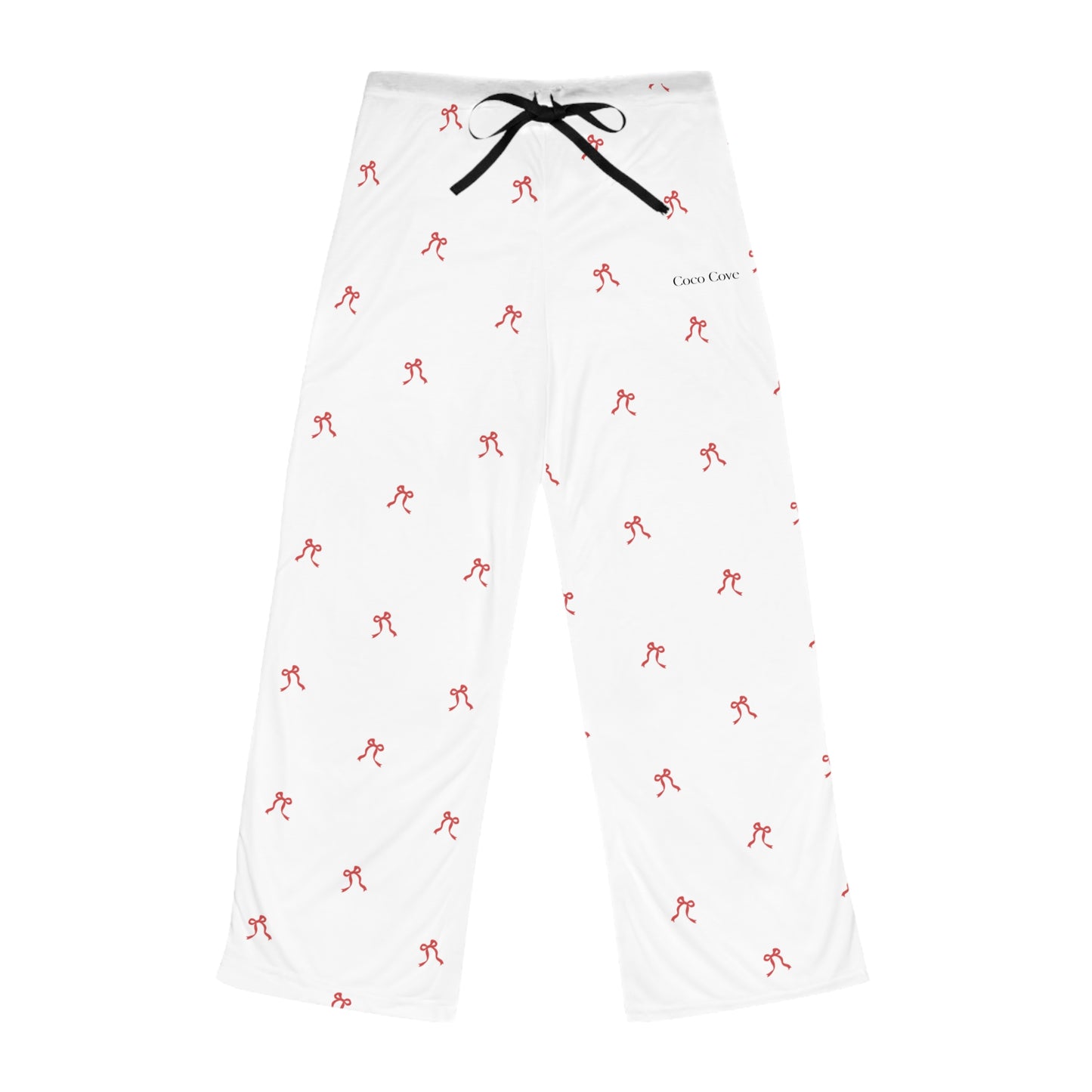 Coco Cove Women's Pajama Pants — White Lounge Pants with Pink Bow Pattern