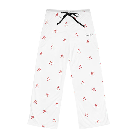 Coco Cove Women's Pajama Pants — White Lounge Pants with Pink Bow Pattern