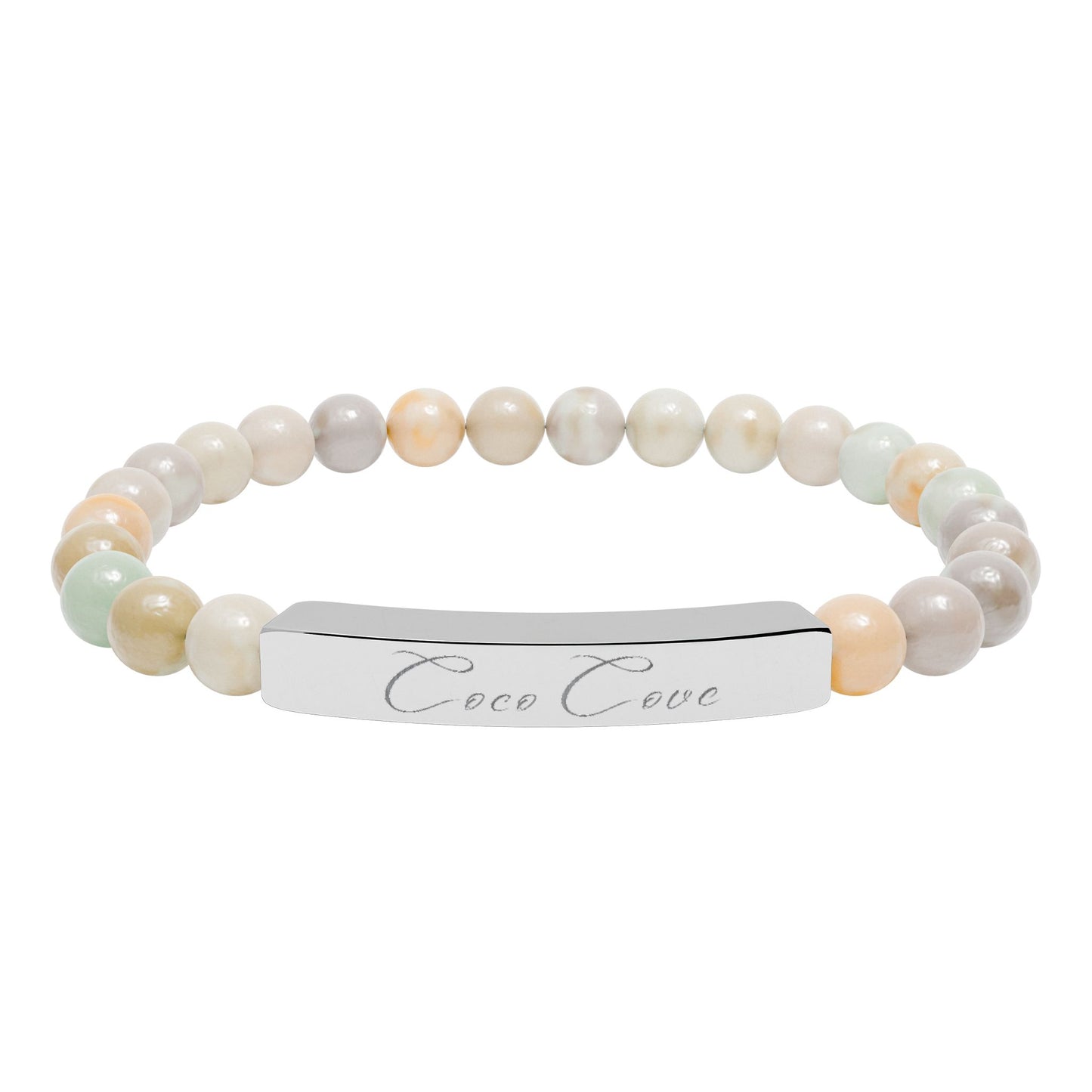 Engravable Natural Stone Stretch Bar Bracelet — Personalized Beaded Wristband