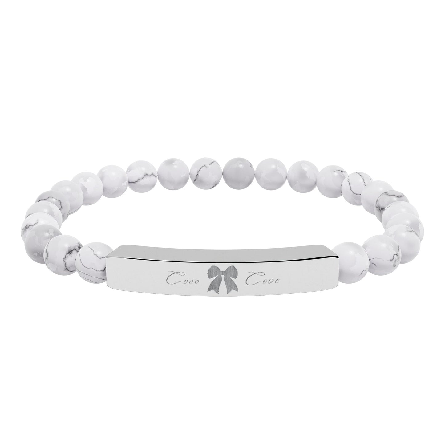 Engravable Natural Stone Stretch Bar Bracelet — Personalized Beaded Wristband