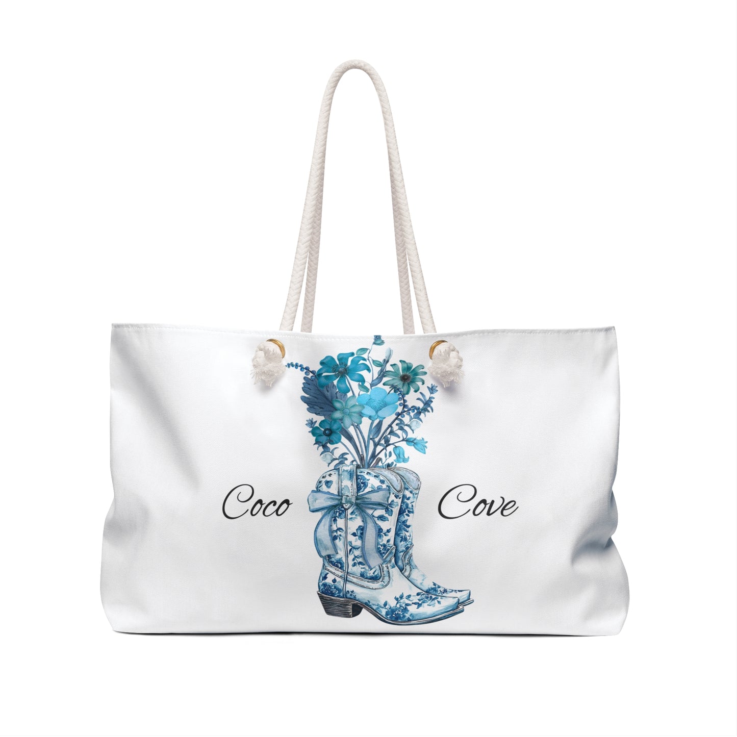 Coco Cove Cowboy Boot Weekender Bag — Blue Floral Travel Tote
