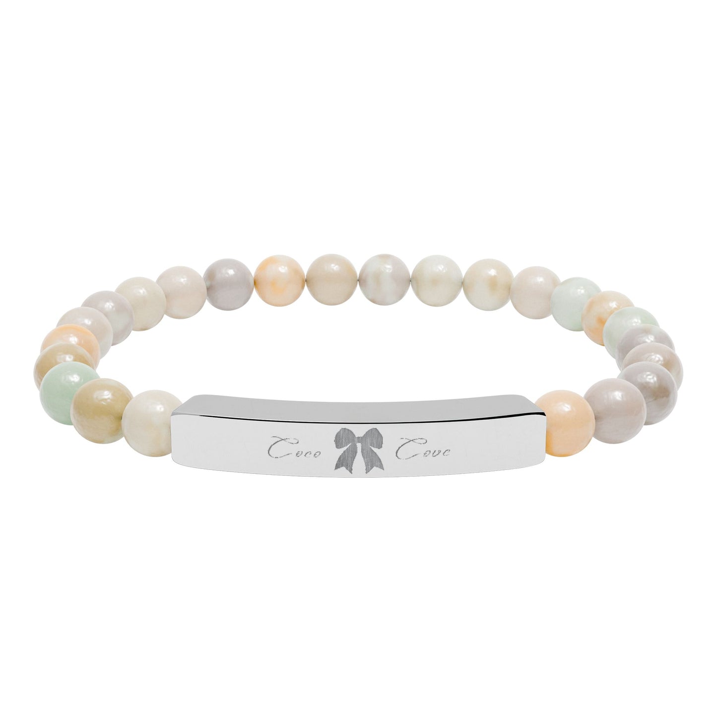Engravable Natural Stone Stretch Bar Bracelet — Personalized Beaded Wristband