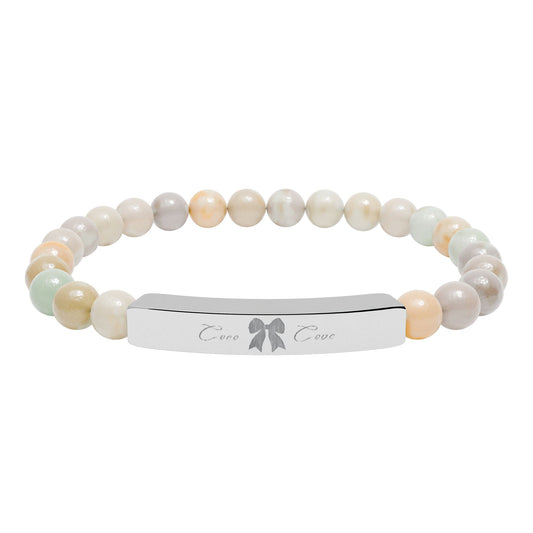 Engravable Natural Stone Stretch Bar Bracelet — Personalized Beaded Wristband
