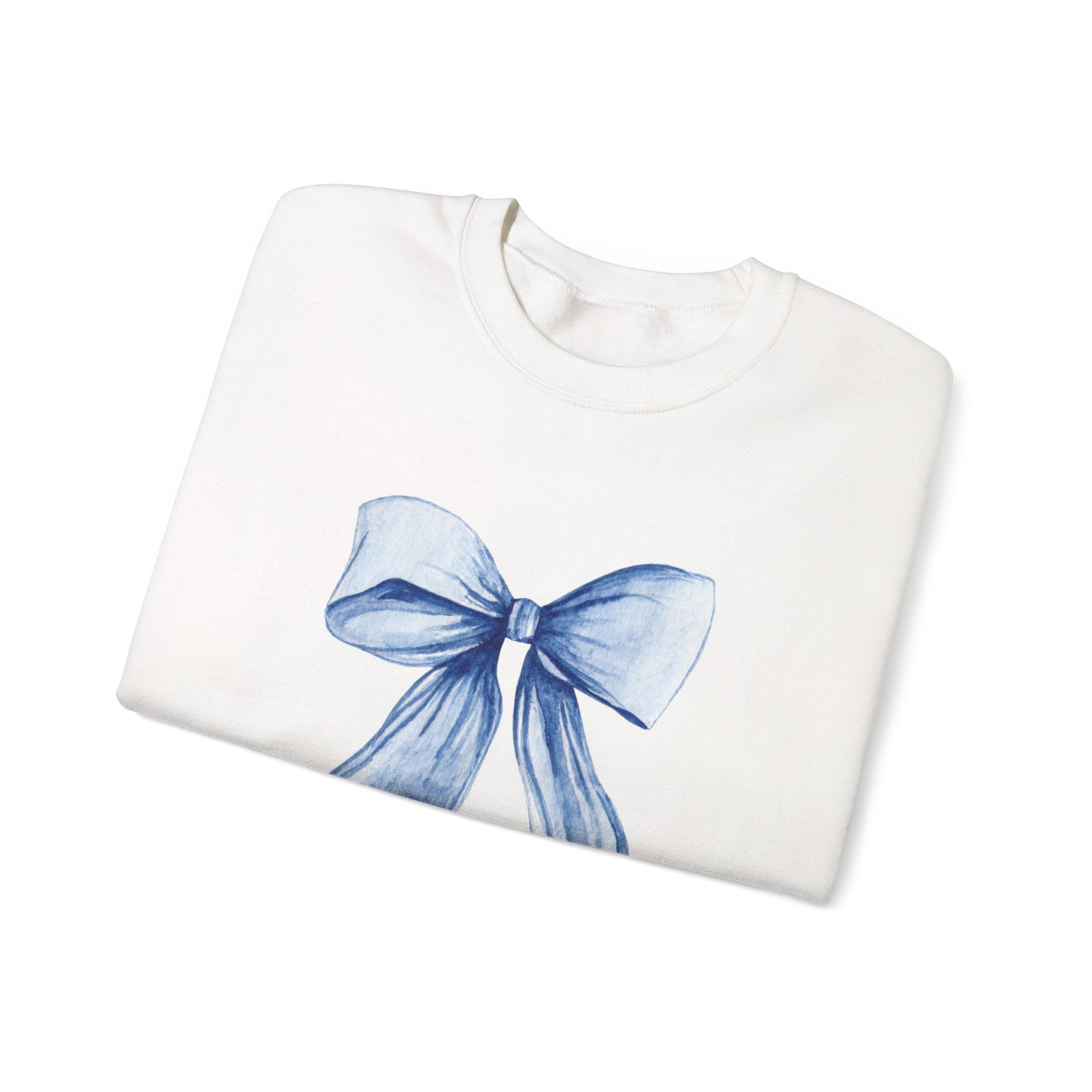 Crewneck Sweatshirt — Blue Watercolor Bow "God Is Everything" | Cozy Inspirational Pullover