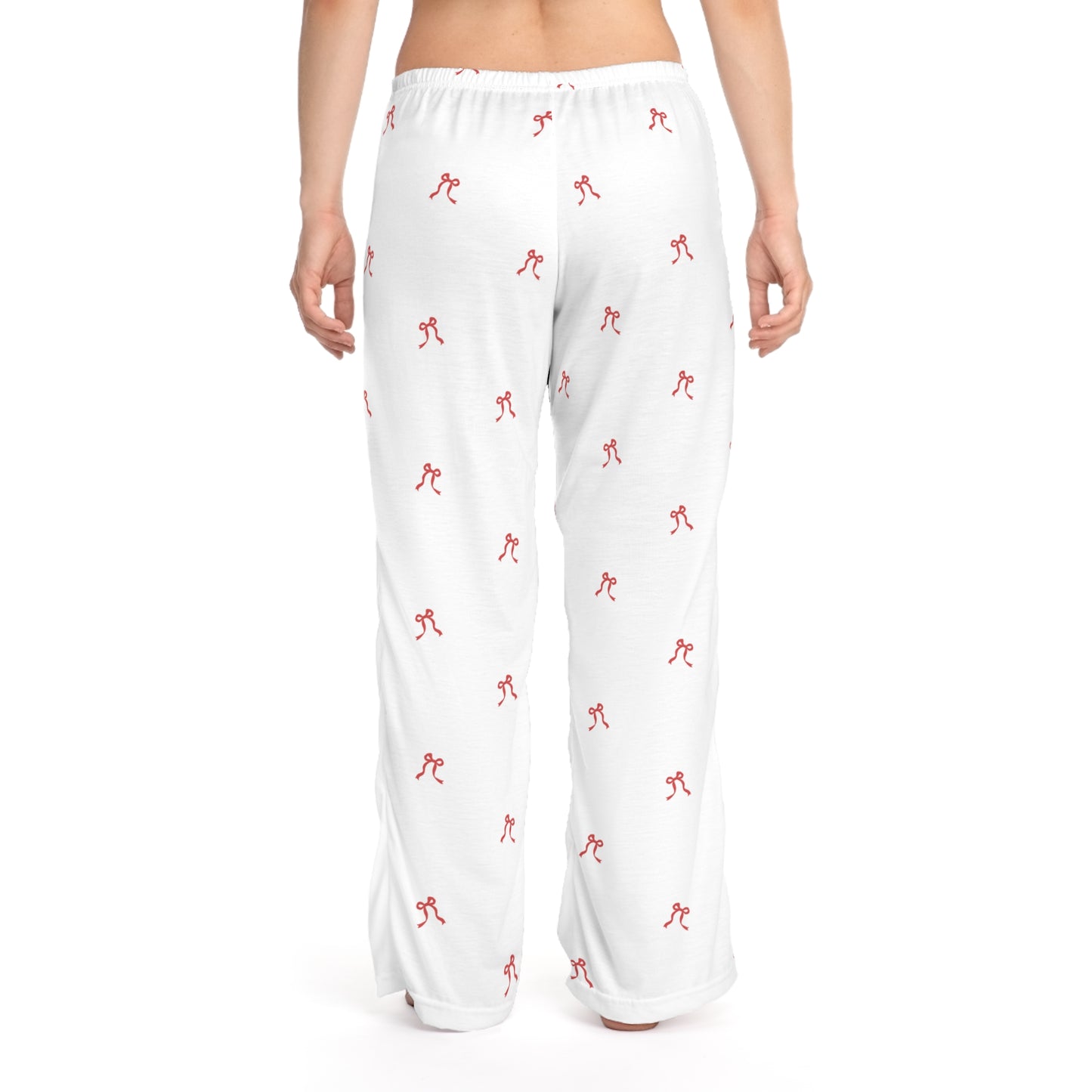 Coco Cove Women's Pajama Pants — White Lounge Pants with Pink Bow Pattern