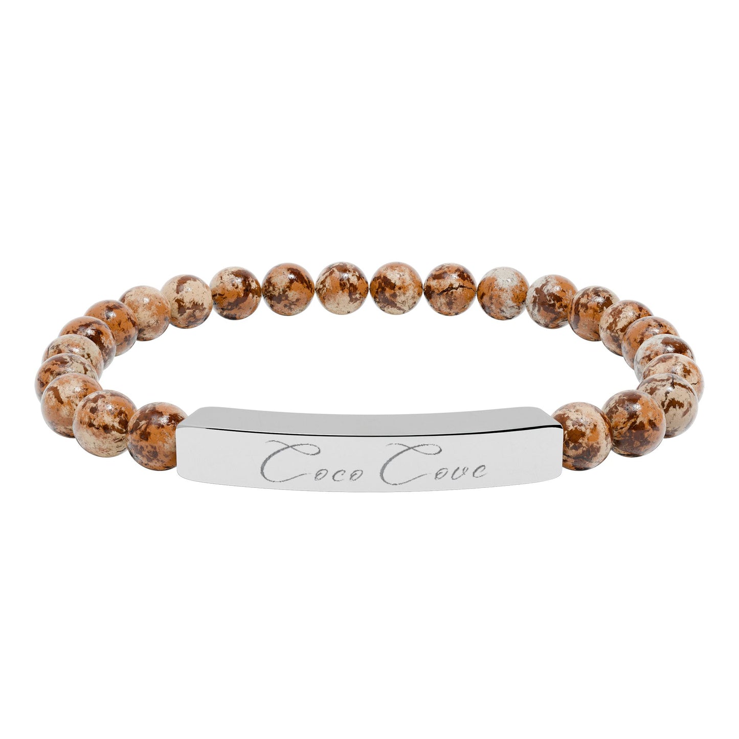 Engravable Natural Stone Stretch Bar Bracelet — Personalized Beaded Wristband