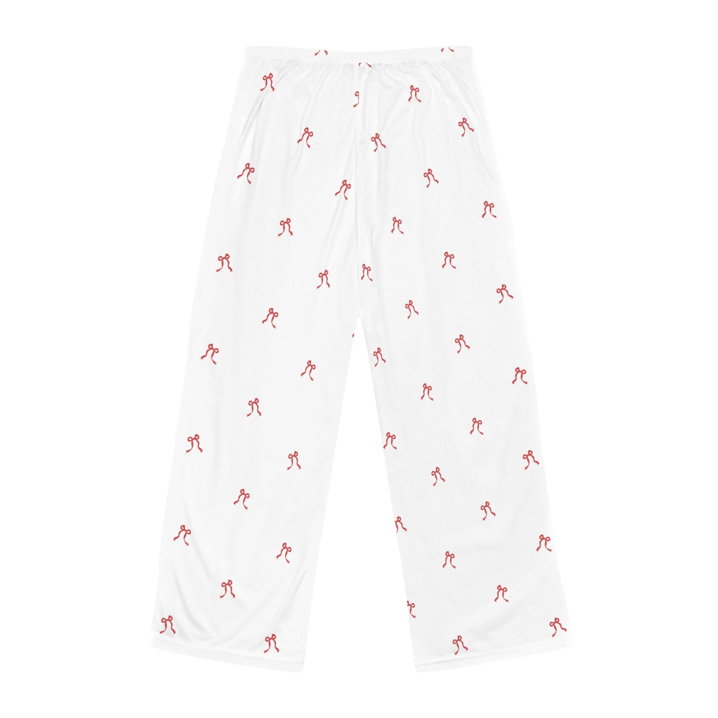 Coco Cove Women's Pajama Pants — White Lounge Pants with Pink Bow Pattern