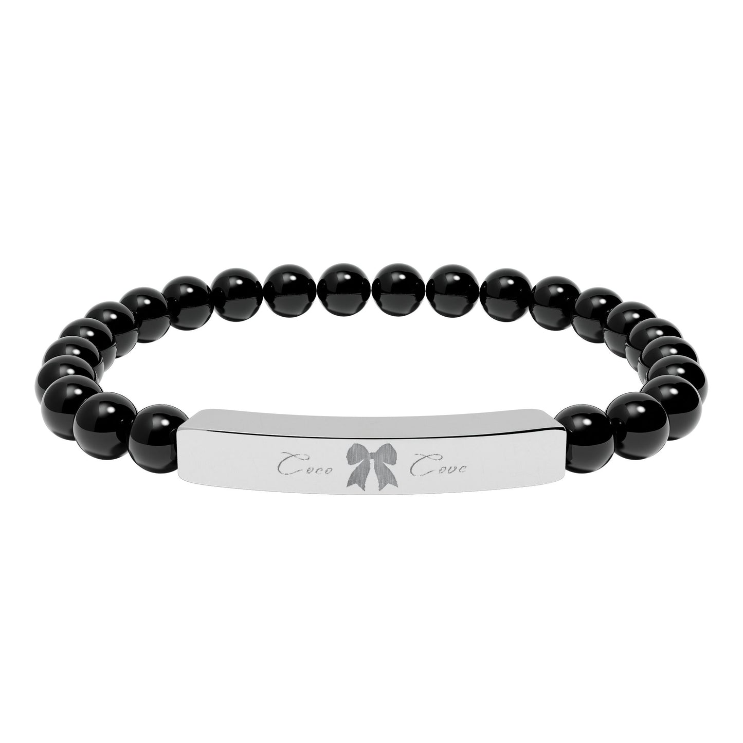 Engravable Natural Stone Stretch Bar Bracelet — Personalized Beaded Wristband